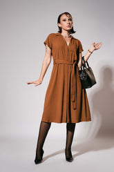 Extended Shoulder Midi Dress Brown