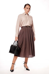 PLEATED MIDI SKIRT - BROWN