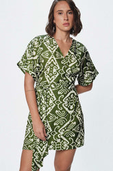PRINTED WRAPAROUND DRESS - GREEN