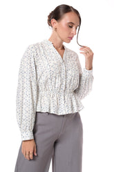 LONG-SLEEVE PEPLUM BLOUSE