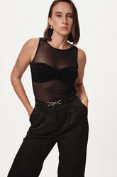 MESH SLEEVELESS TOP - BLACK