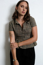 SHORT SLEEVE CHECKED TOP - GREEN CHECK PRINT