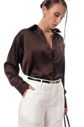 SATIN OVERSIZED SHIRT - COFFEE BROWN
