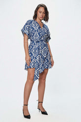 PRINTED WRAPAROUND DRESS - BLUE