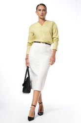 V NECK LONG SLEEVE SHIRT - YELLOW