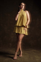 HALTER NECK FLOUNCY DRESS - YELLOW