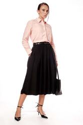 PLEATED MIDI SKIRT - BLACK