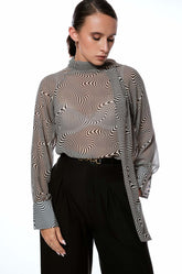 SHAWL DETAILED TOP - BLACK PRINTED