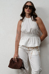 SMOCKED HALTER NECK TOP - WHITE