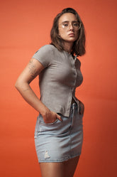 SHORT SLEEVE BUTTON FRONT TOP