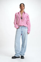 STRIPED OVERSIZED SHIRT - PINK