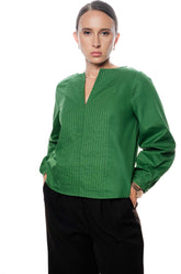 LINE EMBROIDED TOP - GREEN