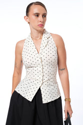 CINCHED WAIST SLEEVELESS TOP - OFF WHITE