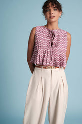 Pin Tuck Flouncy Top-Printed