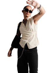 Sleeveless Wraparound Top Off White