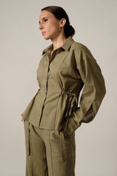 GATHERED WAIST LINEN SHIRT - KHAKI