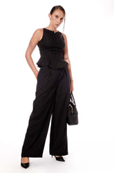 PIN STRIPED TAILORED PANT - BLACK