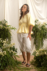 V-NECK PEPLUM TOP - YELLOW