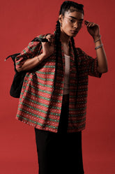 BOXY FIT LAPEL COLLAR SHIRT - RED PRINT