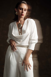 COWL NECK SHIRT - OFF WHITE