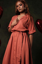 Yoke Detailed Midi Dress Orange