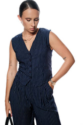 STRIPED WAIST COAT - BLUE