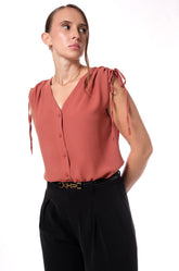SLEEVELESS BLOUSE WITH SHOULDER TIES - ORANGE