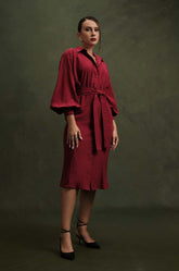 BALLOON SLEEVE MIDI DRESS