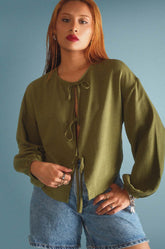 Tie Front Top Linen Slub