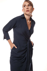 Mock Wraparound Dress - Blue