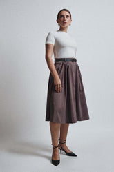 GATHER DETAILED MIDI SKIRT - BROWN