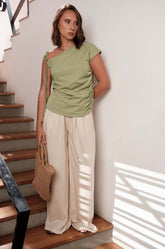 A-SYMMETRIC GATHERED TOP - GREEN