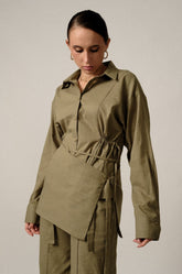 LINEN OVERLAY SKIRT - KHAKI