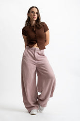 SHORT SLEEVE BUTTON FRONT TOP - BROWN