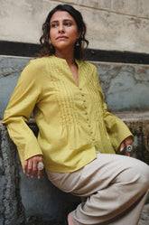 PINTUK DETAIL TUNIC TOP - YELLOW
