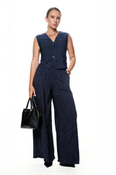 STRIPED WAIST PANT - BLUE
