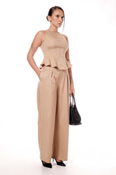 PIN STRIPED TAILORED PANT - BEIGE