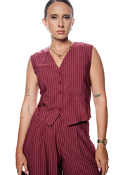 STRIPED WAIST COAT - MAROON