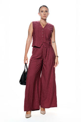 STRIPED WAIST PANT - MAROON