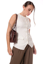 BUTTON DOWN SLEEVELESS VEST - STRIPED