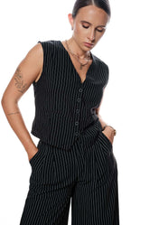 STRIPED WAIST COAT - BLACK