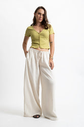 SHORT SLEEVE RIB CARDIGAN TOP - YELLOW GREEN