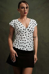 PUFF SLEEVE PLUNGE NECK TOP - WHITE