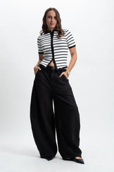 STRIPE BUTTON UP SWEATER TOP