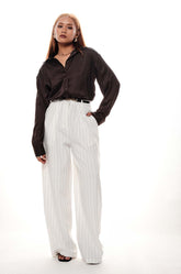 Oversized Satin Shirt Black-brown