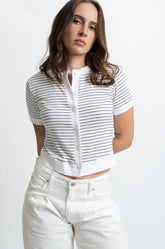 SHORT SLEEVE BUTTON-UP KNIT CARDIGAN