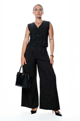 STRIPED WAIST PANT - BLACK