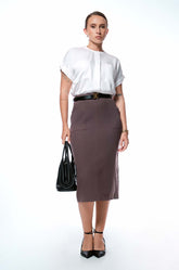 BACK SLIT MIDI SKIRT - KHAKI