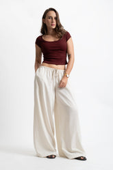 RIB CAP SLEEVE CROP TOP - BURGUNDY