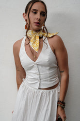 FITTED BUTTON FRONT HALTER TOP